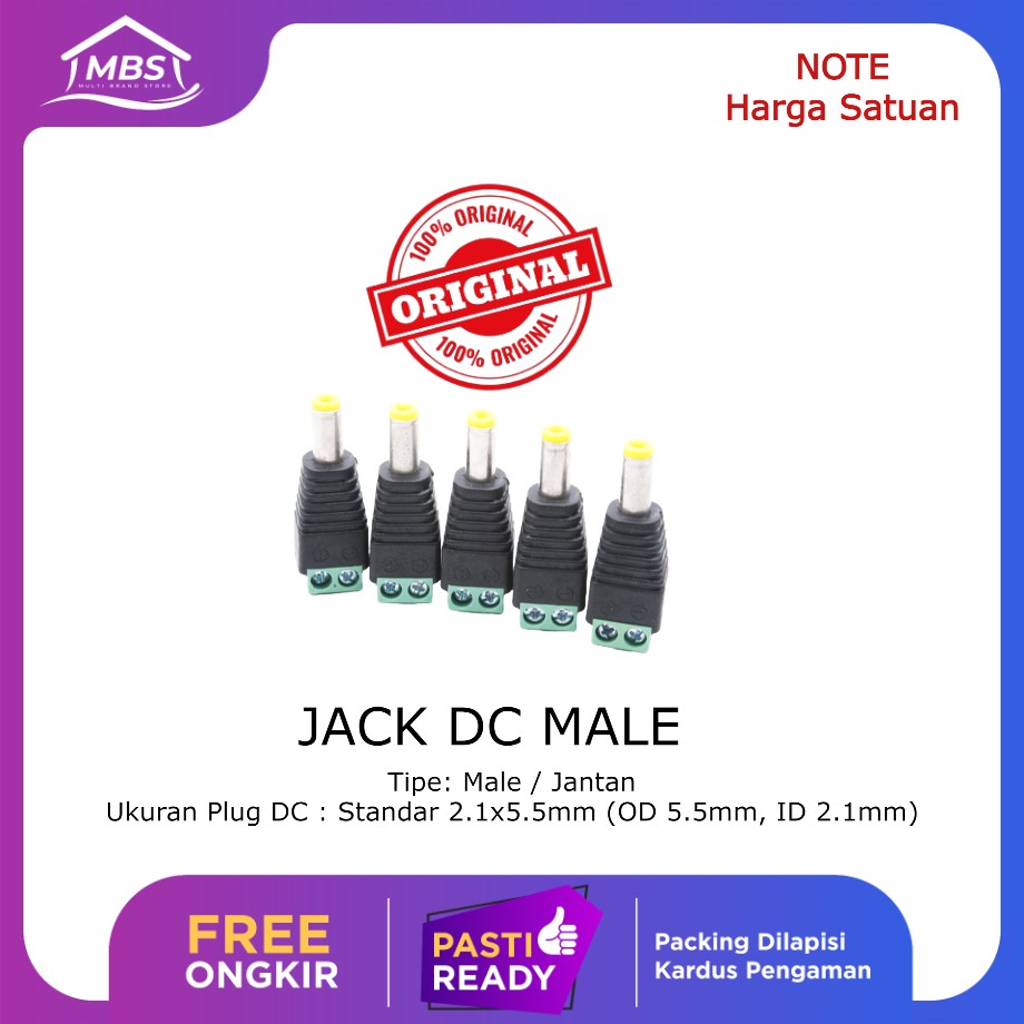 Jack DC male adapter connector for CCTV mounting cable Harga 1,000 rupiah*Gratis Ongkir