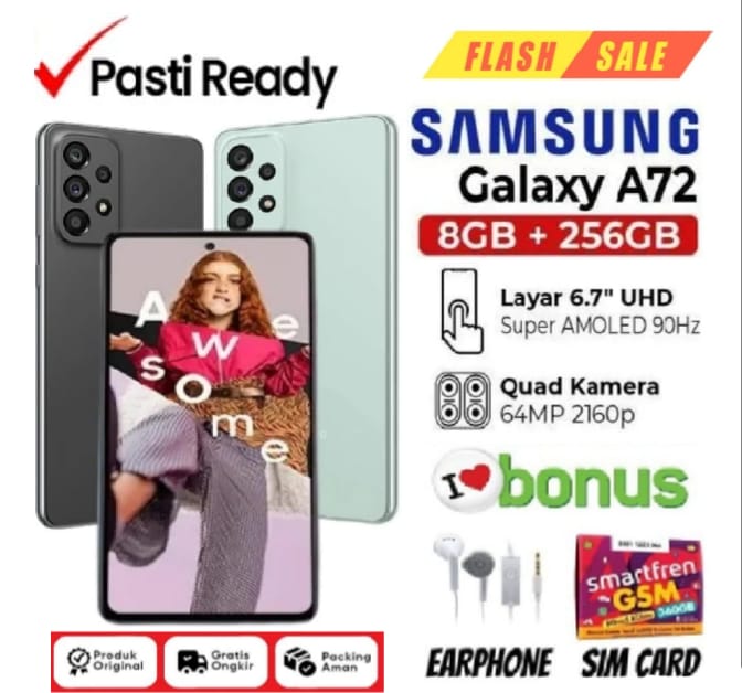 Samsung Galaxy A72 8/128 8/256 Kamera 4K GB RAM 8 ROM 128 256 - GARANSI - FULLSET Giá 2,700,000 Đồng*Miễn phí vận chuyển