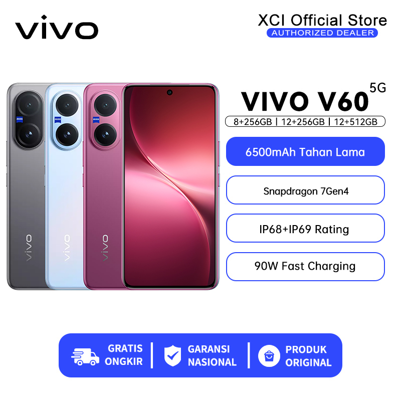 [Official Store] Vivo V60 5g 12/512Gb (12+12Gb Extended Ram) 50Mp Zeiss Multifocal Portrait Harga 6,999,000 rupiah*Gratis Ongkir