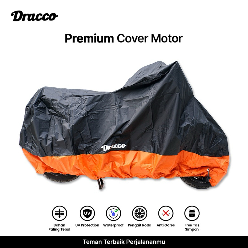 DRACCO sarung motor waterproof ada lubang gembok pengait roda tebal bonus tas simpan-hitam orange Harga 89,790 rupiah*Gratis Ongkir