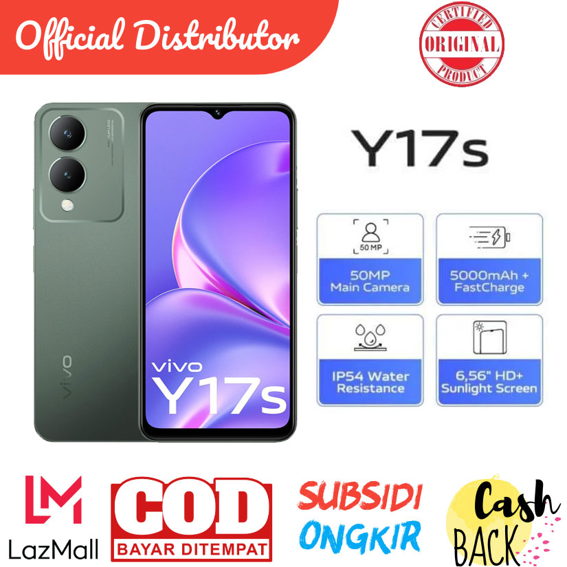 Vivo Y17s RAM/ROM 4/128 - 5000mAh Battery - Helio G85 Gaming Processor - 50MP 1080P TERMURAH Harga 1,187,009 rupiah*Gratis Ongkir