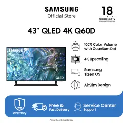 Samsung 43" QLED 4K Q60D Smart TV | 100% Color Volume Quantum Dot | AirSlim Design | QA43Q60DAKXXD