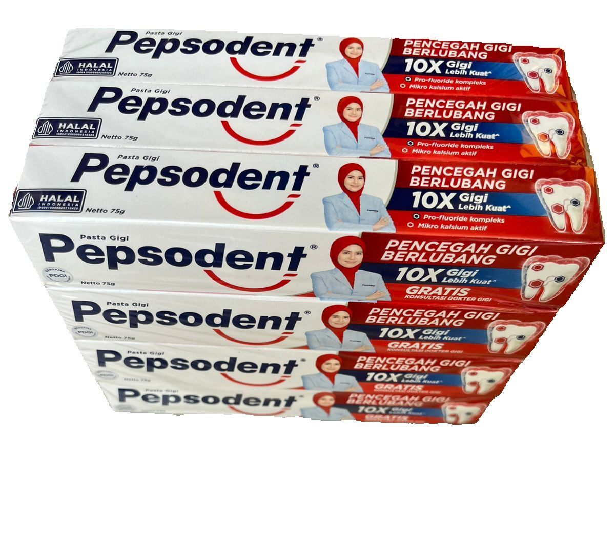 PROMO 10 PCS PEPSODENT 75GRAM PASTA GIGI PENCEGAH GIGI BERLUBANG TERLARIS Harga 159,000 rupiah*Gratis Ongkir