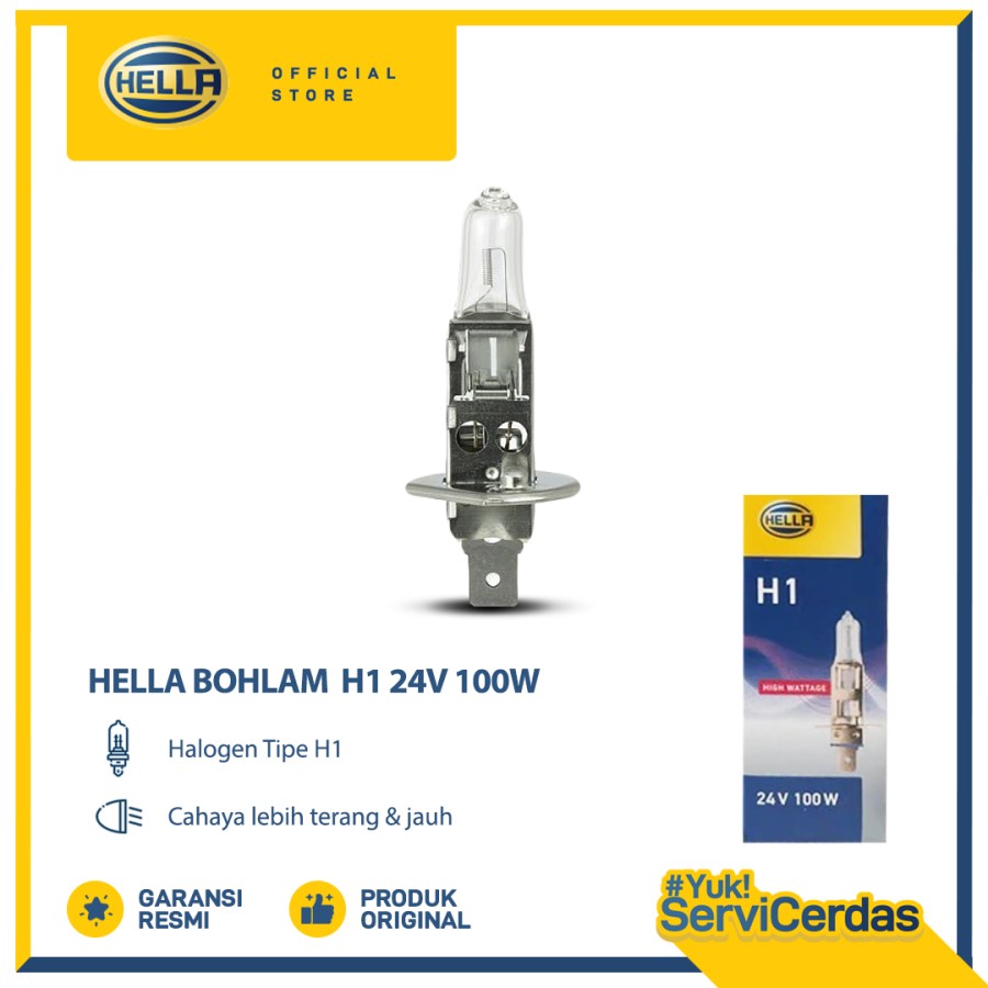 Lampu Mobil Hella Bohlam Halogen H1 24V 100W 1pcs - Bohlam mobil Harga 24,570 rupiah*Gratis Ongkir