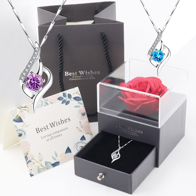 YARUIKE Kotak Hadiah Mawar Abadi 925 Kalung Perak Desain Bentuk Lembut Cocok untuk Hadiah Pacar Hadiah…