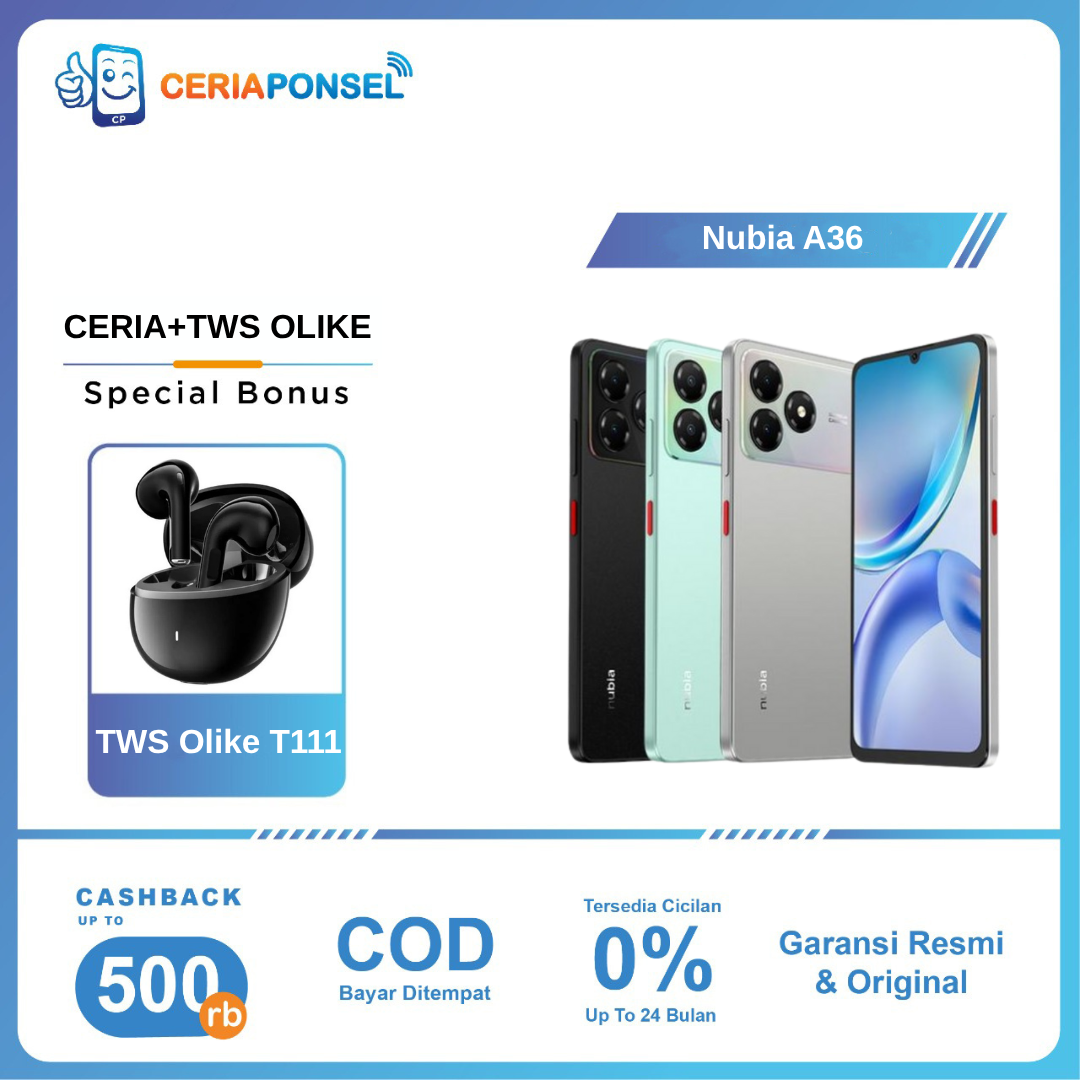 Nubia A36 4/64Gb, Unisoc T7200 6.75 Inches 5000Mah | Nubia Official Warranty 1 Year Harga 1,075,000 rupiah*Gratis Ongkir