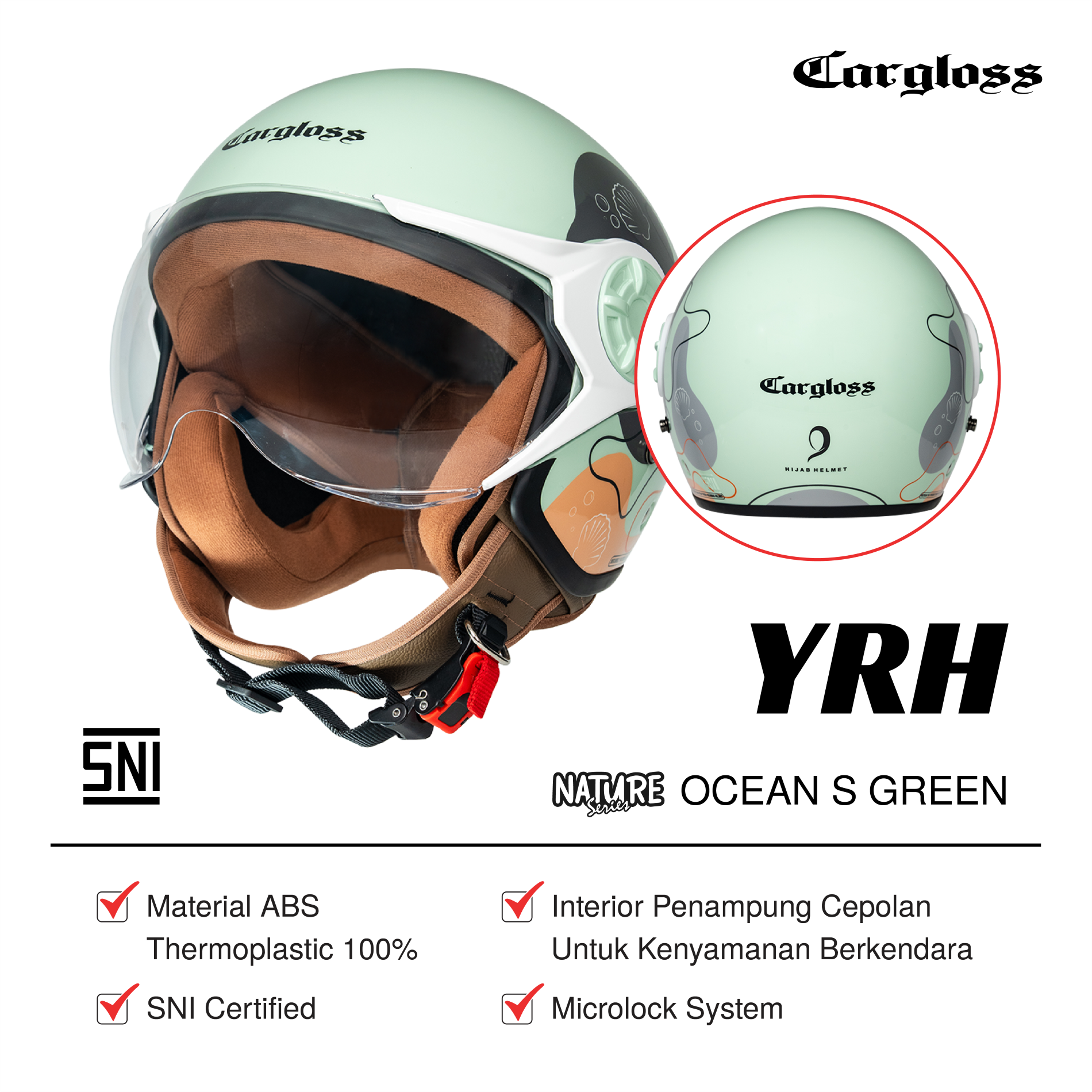 Cargloss YRH Hijab Graphic Retro Helm Half Face - Ocean S Green Harga 335,000 rupiah*Gratis Ongkir