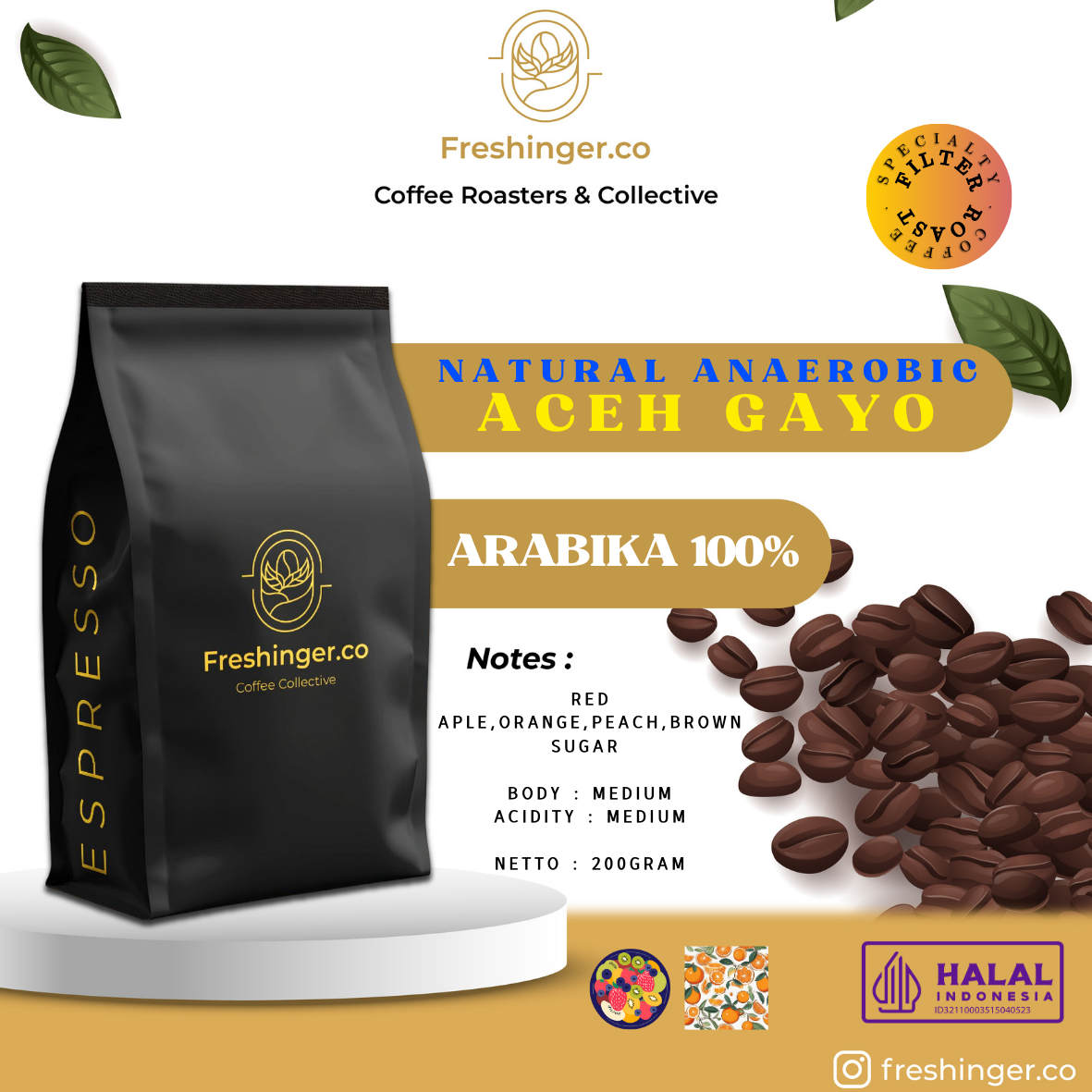 Kopi Arabika Gayo Natural Anaerob Specialty Coffee 200gram
