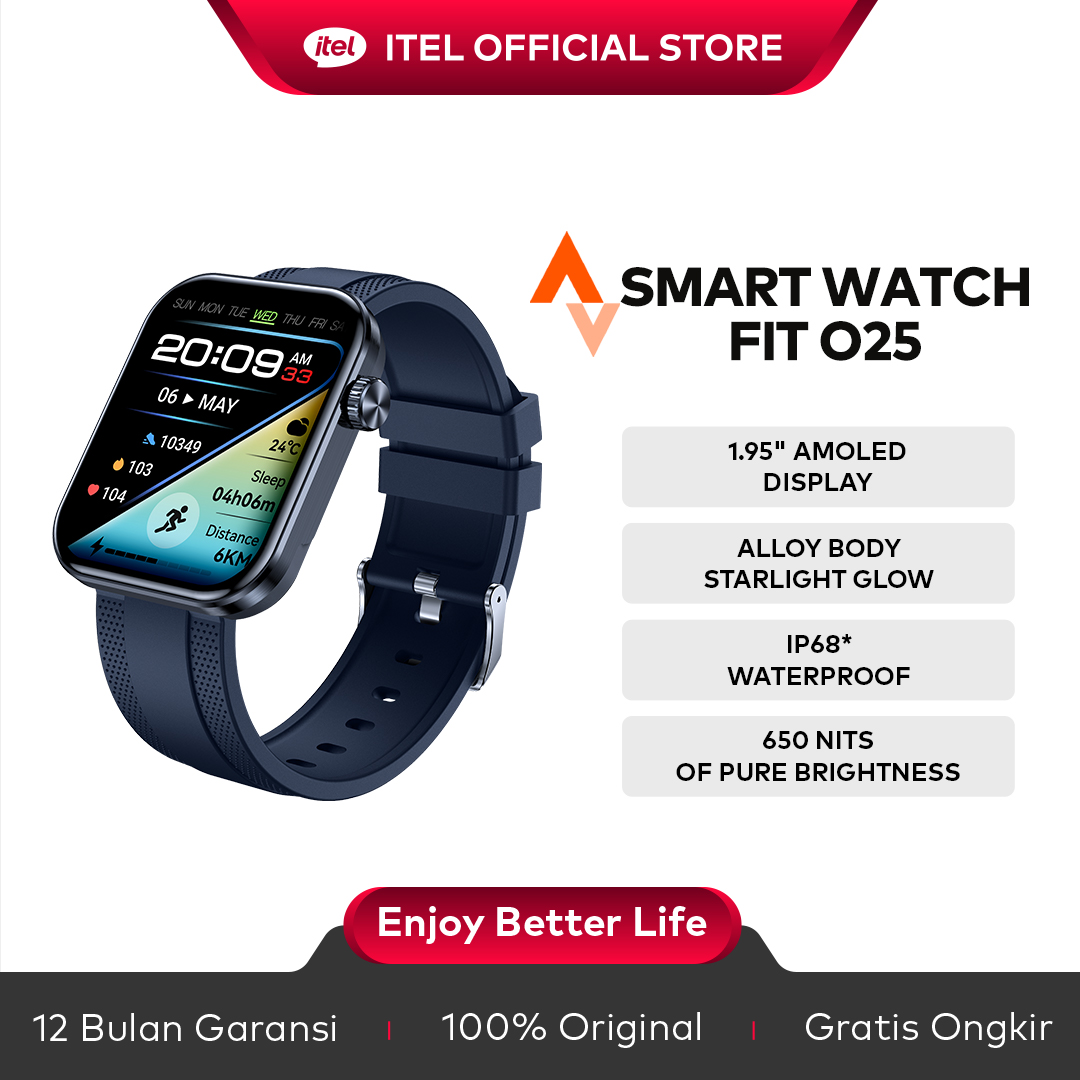 Official Itel O25 smartwatch | Ai Watch Display | BT call & notification | always on screen | IP68 waterproof | 24-hour heart rate & spo₂ monitoring | 1.95 "AMOLED Display Smart Watch Phone Harga 459,000 rupiah*Gratis Ongkir
