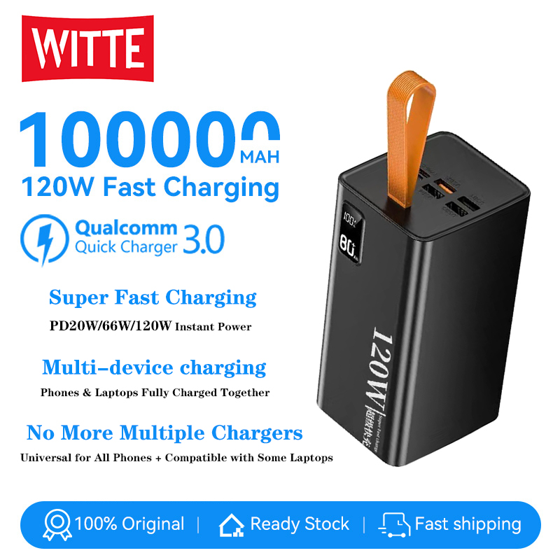 Witte Powerbank 100000Mah Genuine Fast Charging Pd20W Large Capacity Long Lasting