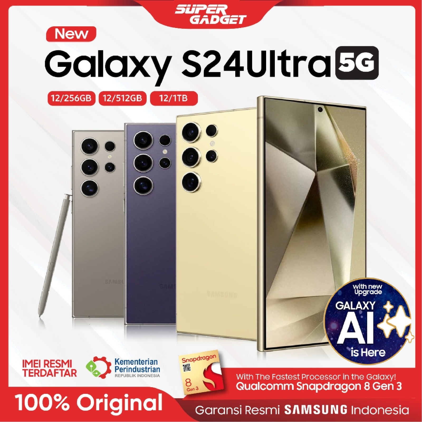 Samsung Galaxy S24 Ultra 12/256 12/512 12/1TB RAM 12 ROM 256 512 GB 1TB 12GB 256GB 512GB HP Smartphone Android Harga 16,999,000 rupiah*Gratis Ongkir
