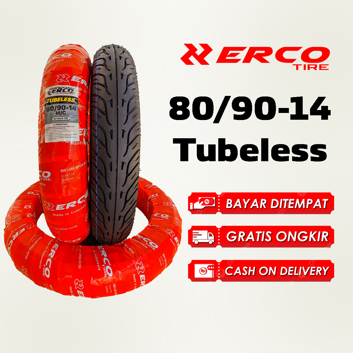 ERCO tire Luar motor Matic ring 14 tubeless sizes 90/90-14 and 80/90-14, Mio, spacy, Vario, Mio soul, Honda Beat, scopy old Harga 101,010 rupiah*Gratis Ongkir