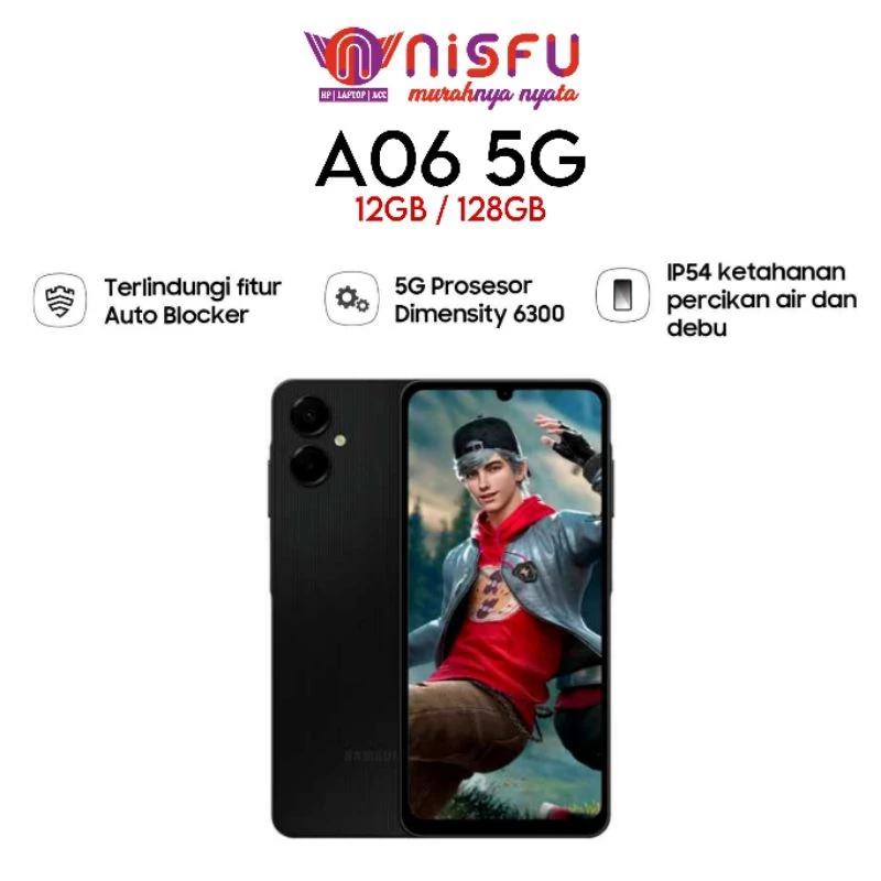 SAMSUNG A06 5G 6/128GB | A06 Ram 4+4GB / Rom 128GB| DIMENSITY 6300 5G | IP54 | 5000MAH | BERGARANSI RESMI Giá 1,299,000 Đồng*Miễn phí vận chuyển