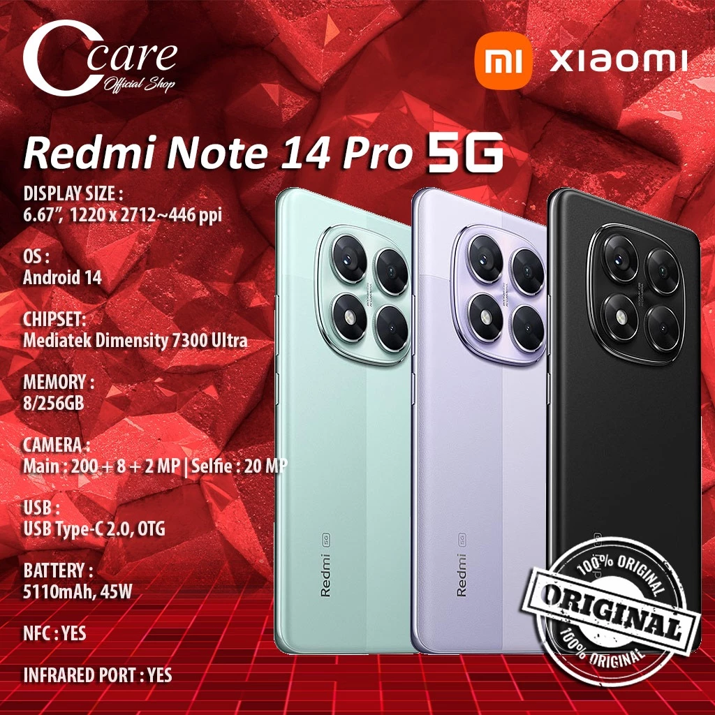 Xiaomi Redmi Note 14 Pro 5G RAM 8/256GB (GARANSI RESMI) Harga  3,890,000 Ringgit*Penghantaran Percuma