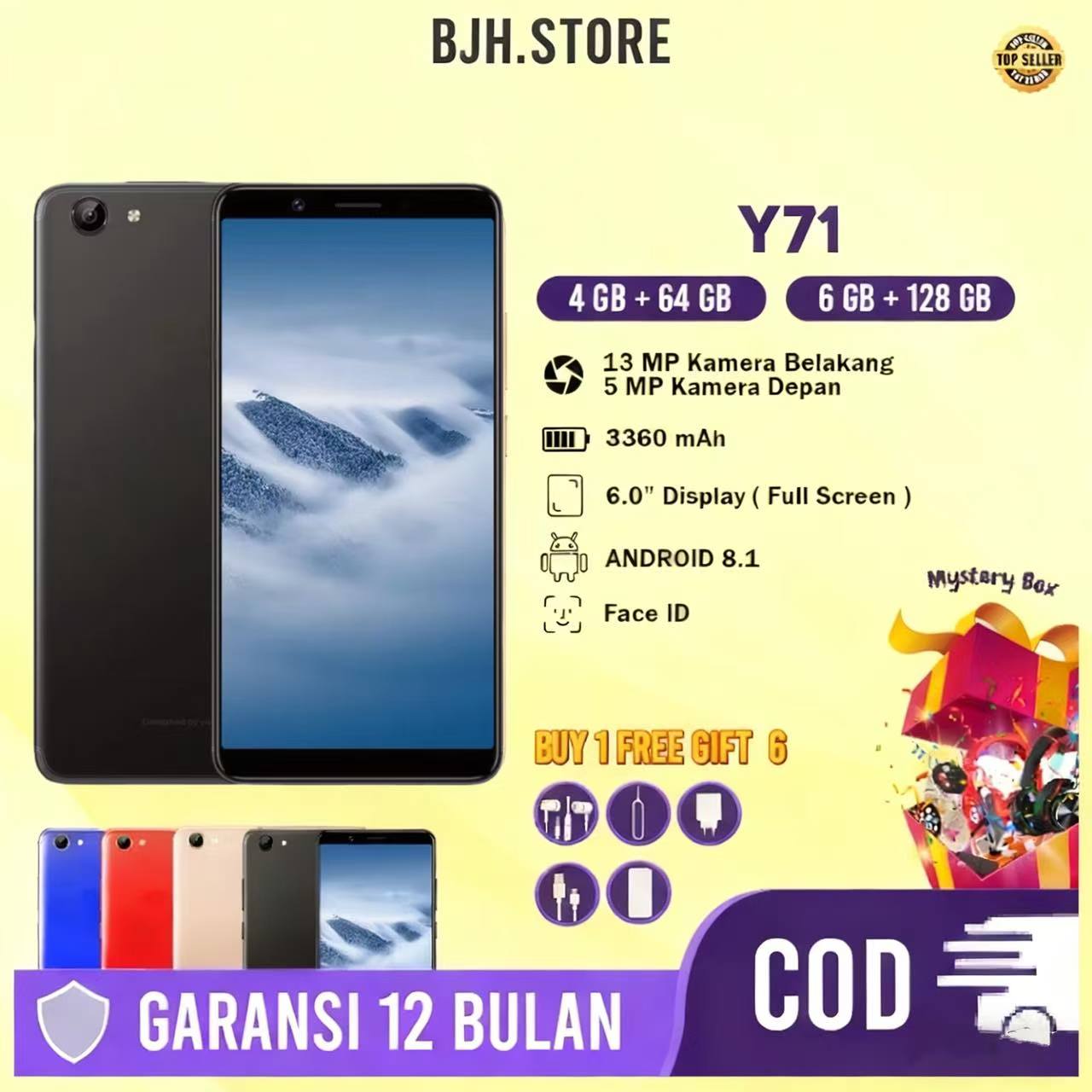 Hp Vivo Y71 Ram 6/128Gb New 99% Fullset Warranty 1 Year Sealed Harga 439,999 rupiah*Gratis Ongkir