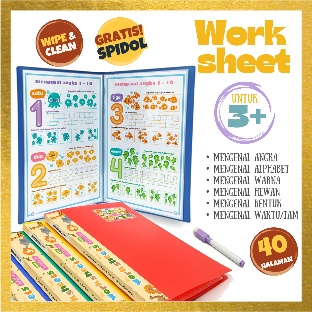 Worksheet Anak 3+ Wipe and Clean | Activity Book | Buku Aktivitas Pra PAUD 2 3 4 5 Tahun