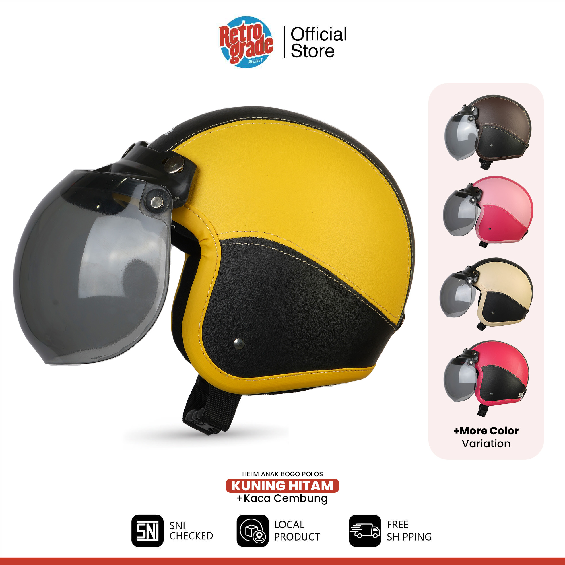 Helm Bogo Anak Polos Berbagai Variasi Warna Usia 2 3 4 5 6 Tahun Kaca Cembung Harga 80,000 rupiah*Gratis Ongkir