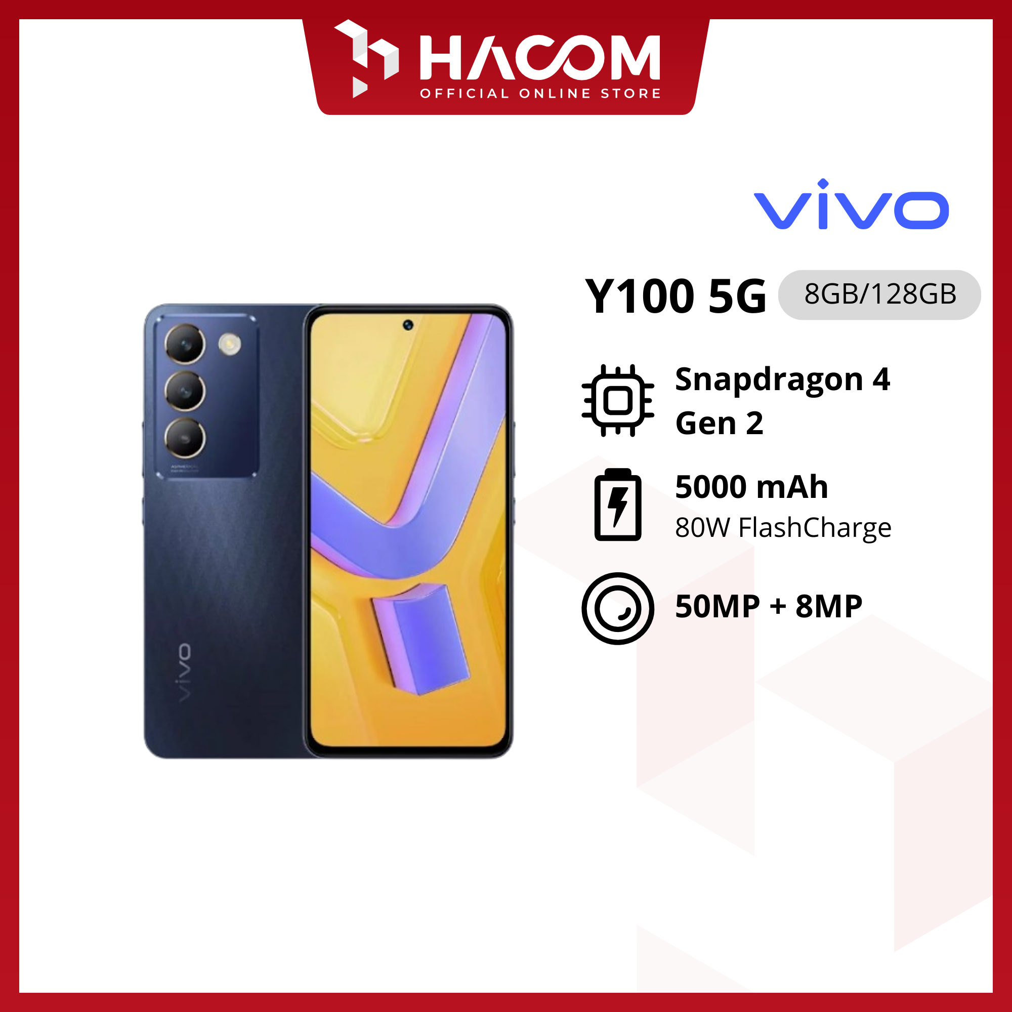 Vivo Y100 5G 8/128GB Garansi Resmi NEW Smartphone Harga 3,599,000 rupiah*Gratis Ongkir