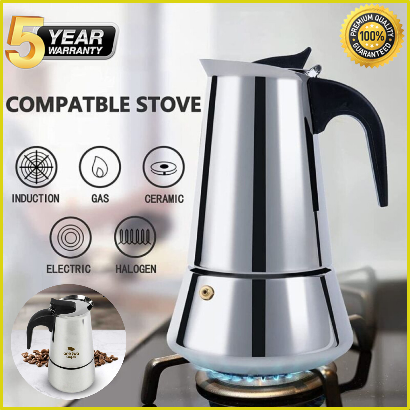 BARU One Two Cups Moka Pot Kopi Espresso 12 cup Coffee Maker Stovetop / Teko Kopi Ala Cafe - Z21
