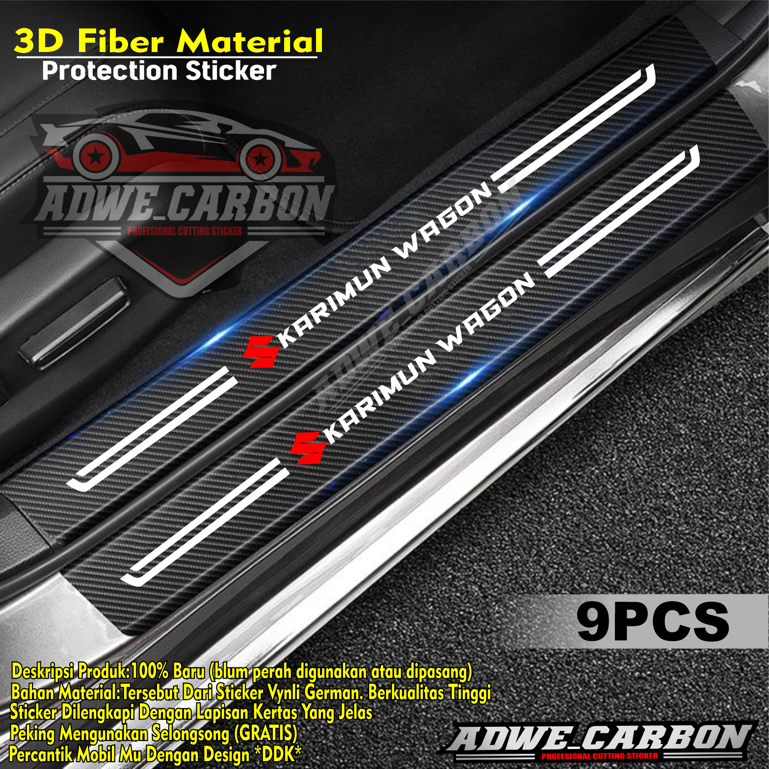 Car Stiker Vinyl Carbon Fiber 3D sill plate pelindung pijakan Mobil suzuki karimun wagon Harga 30,000 rupiah*Gratis Ongkir