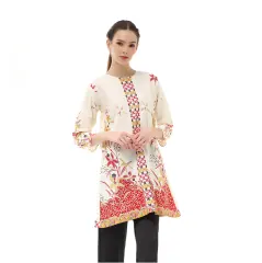 Hamlin Olaf Atasan Batik Wanita Tunik Traditional Motive Simple Design Material Cotton ORIGINAL -  White Red