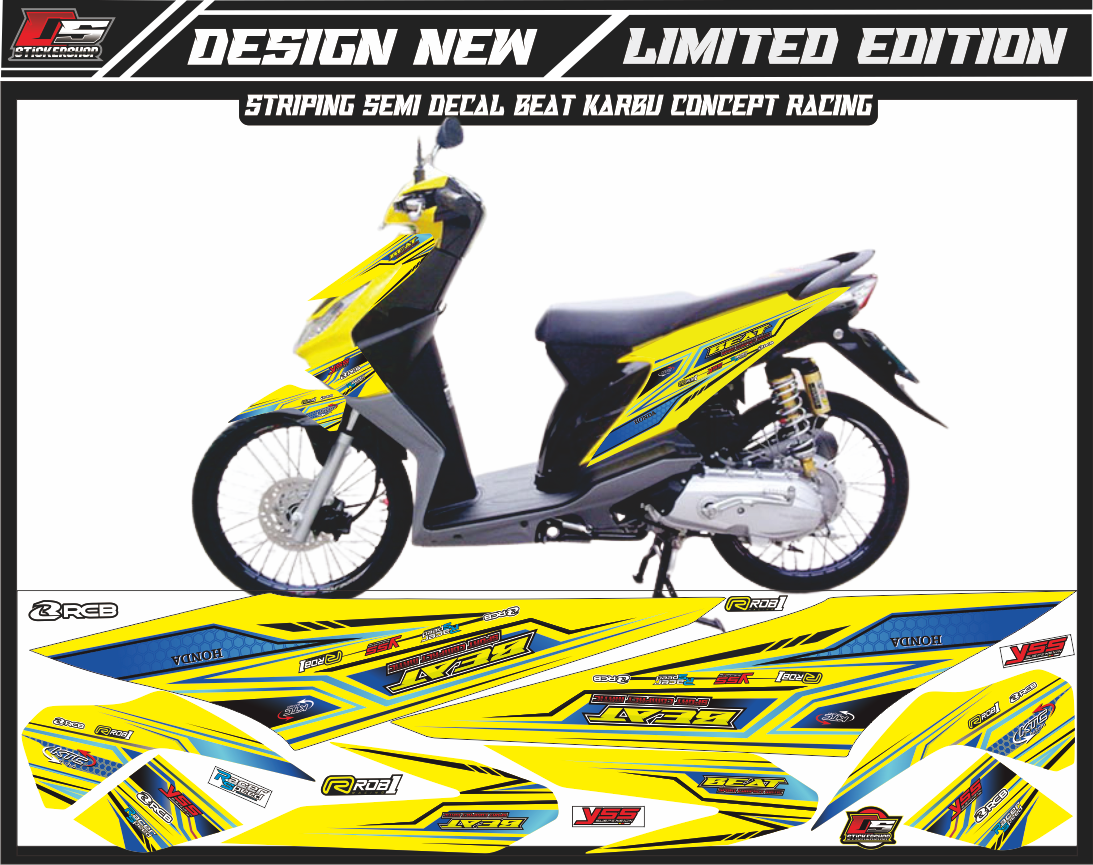 STRIPING BEAT KARBU VARIASI RACING/STRIPING BEAT KARBU CONCEPT RACING WARNA KUNING Harga 15,000 rupiah*Gratis Ongkir