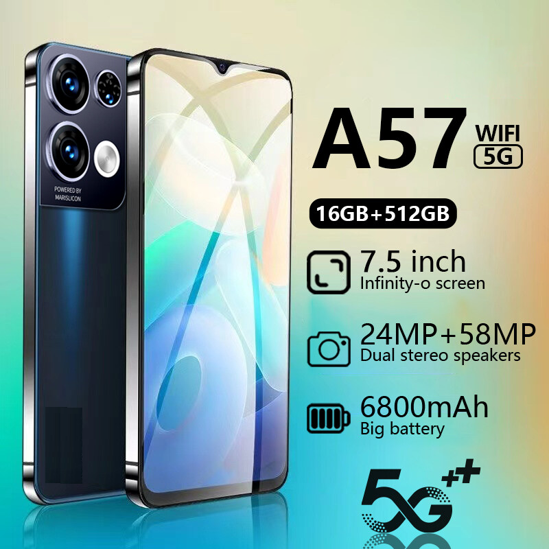 【COD】smartphone hp Murah A57 7.5Inci handphone RAM 6GB/ROM 512GB 【6800mAh Battery, AI Triple Camera, HD+ Eye-care Display, 3D Sleek Design】 Kamera Dual SIM Dual 5G WiFi Smartphone Handphone hp murah promo cuci gudang Giá 498,000 Đồng*Miễn phí vận chuyển