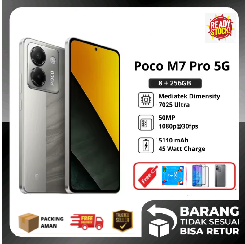 POCO M7 Pro 5G RAM 8 GB ROM 256 GB 120Hz AMOLED - 8/256 GB , Green - Promo Harga 3,200,000 rupiah*Gratis Ongkir