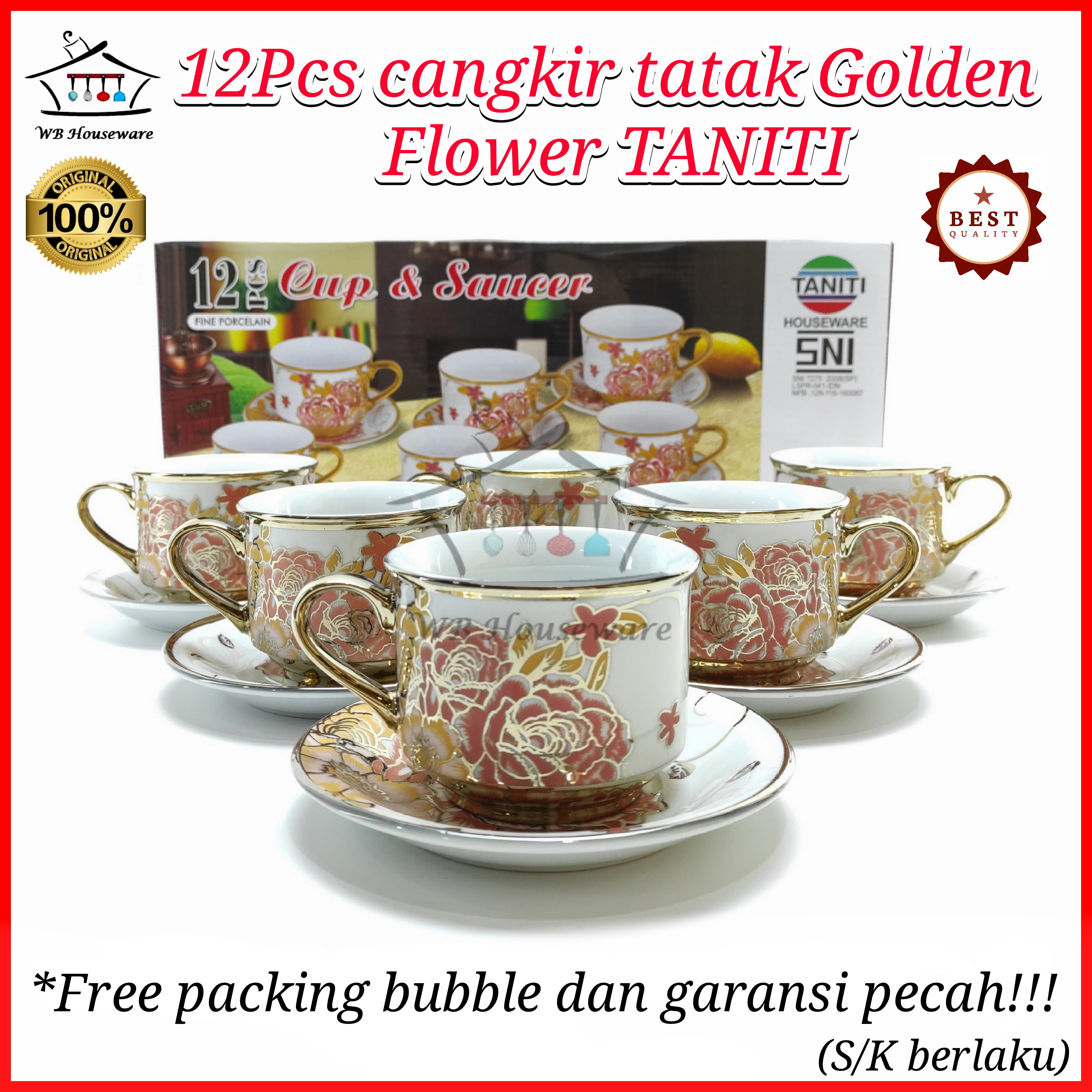 Tea Cup 6 Pairs Golden Flower taniti — tea set