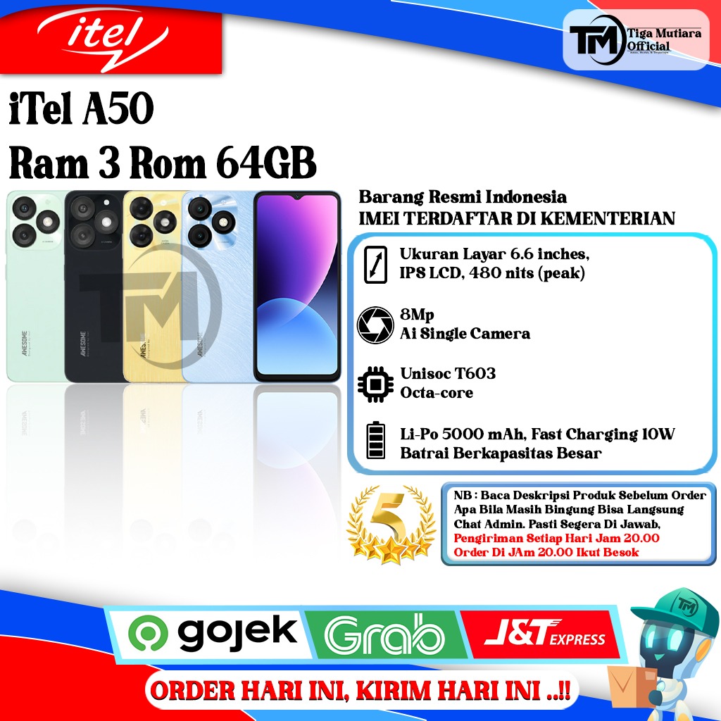iTel A50 Ram 3 Rom 64GB Harga 1,025,000 rupiah*Gratis Ongkir