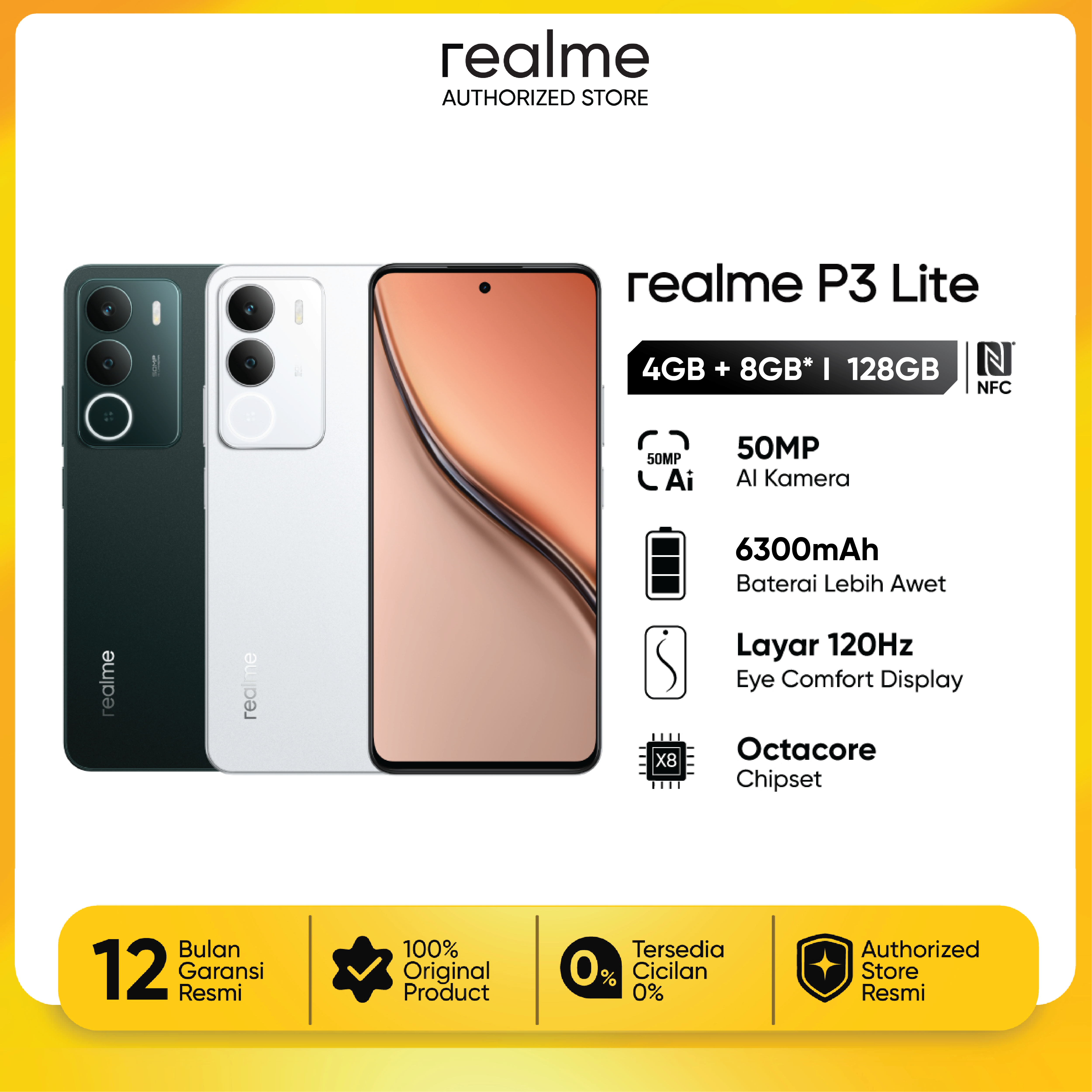 Realme P3 Lite 4Gb+8Gb | 128Gb Nfc (6300 Mah Battery | 120Hz Screen | 50 Mp Ai Camera | Ultra Slim Design (7.79mm) Harga 1,599,000 rupiah*Gratis Ongkir
