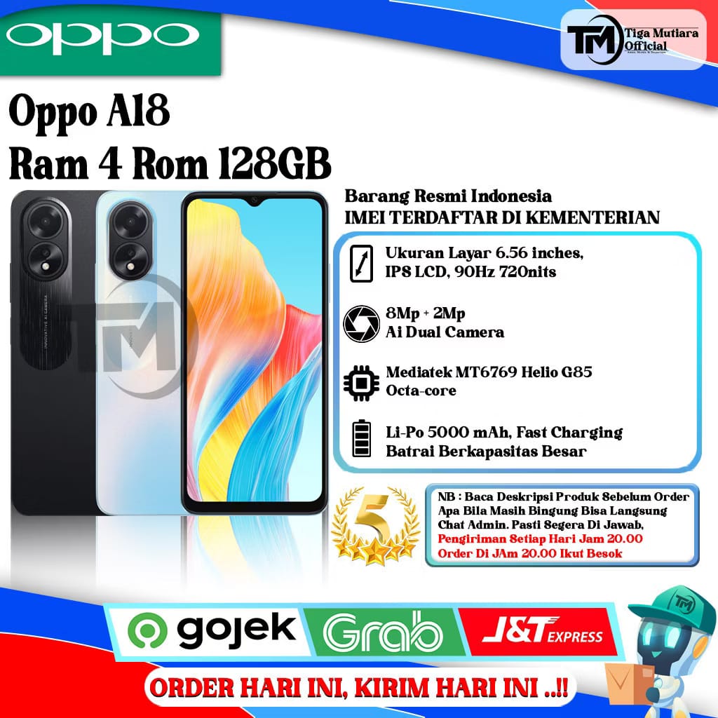 A18 Ram 4 Rom 128GB Segel Original & Bergaransi Resmi Harga  1,530,000 rupiah*Gratis Ongkir