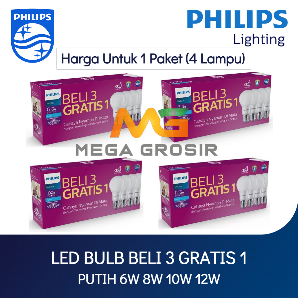 Harga lampu hias	 Lampu Philips Led Paket 6W 8W 10W 12W Putih Lampu Led Multipack Mycare 6 8 10 12 W Watt 	