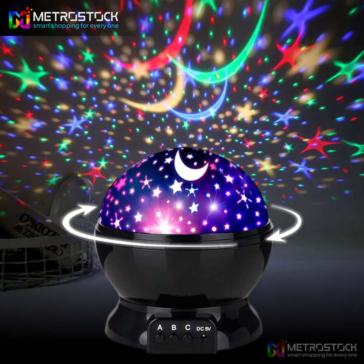Lampu tidur aesthetic rotasi 360 8 mode LED bulan bintang StarMoon putar star master kado hadiah lampu…