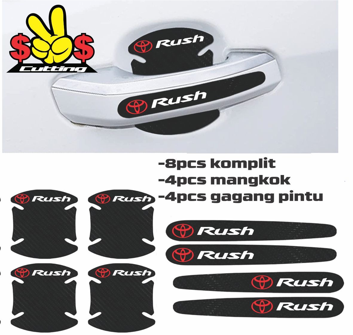 Stiker Carbon Handle Pelindung Gagang Pintu Mobil Toyota Rush Harga 13,000 rupiah*Gratis Ongkir
