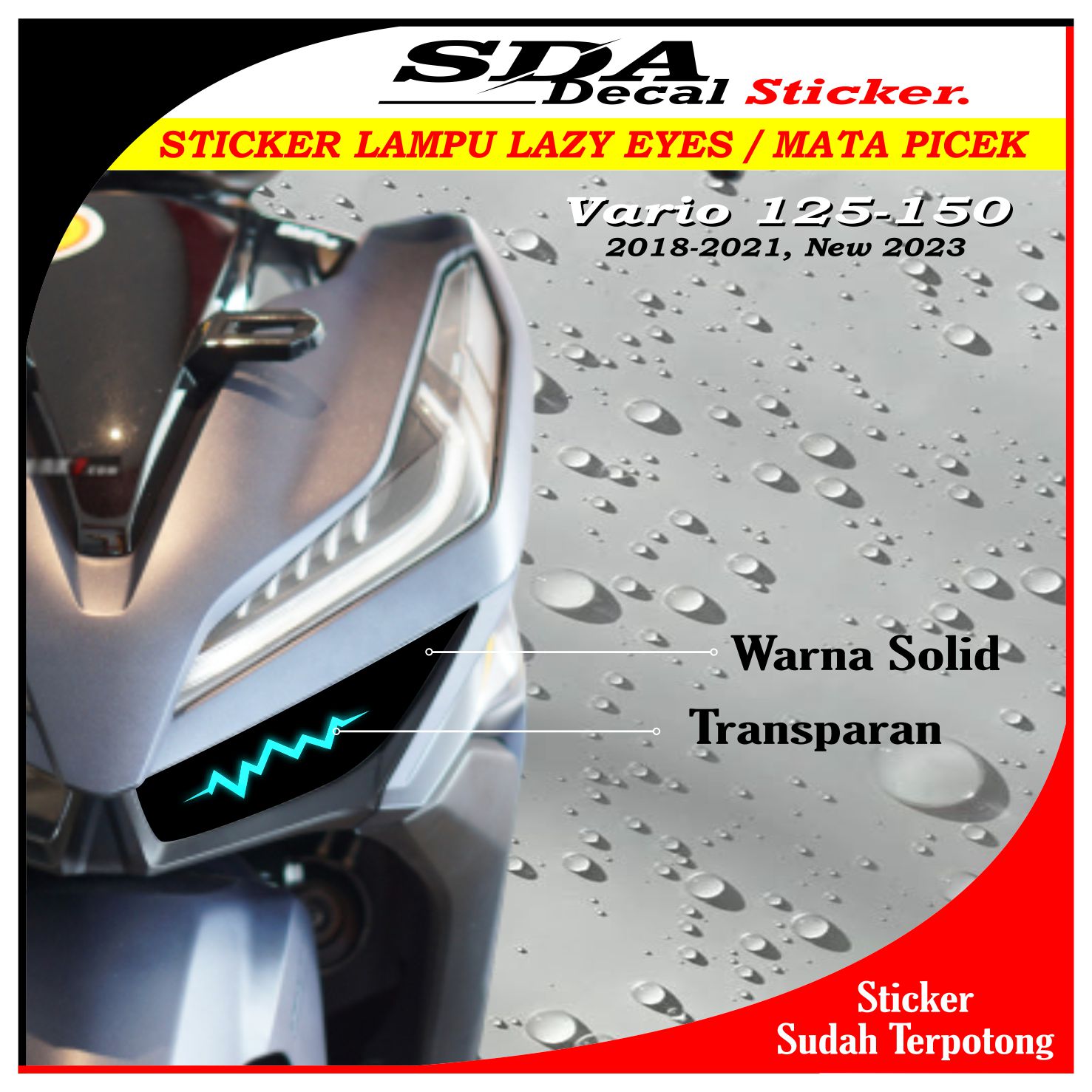 Picek Vario 125 /150 2018-2021 Headlight Sticker | Lazy Eyes Vario New 2023 Sticker | Vario 150 Left Side Headlight Sticker Harga 9,500 rupiah*Gratis Ongkir