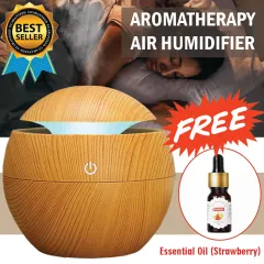 Humidifier Aromaterapi Free 1Pc Essential Oil Diffuser Aromatherapy Mini Bulat Desain Kayu LED 130ml