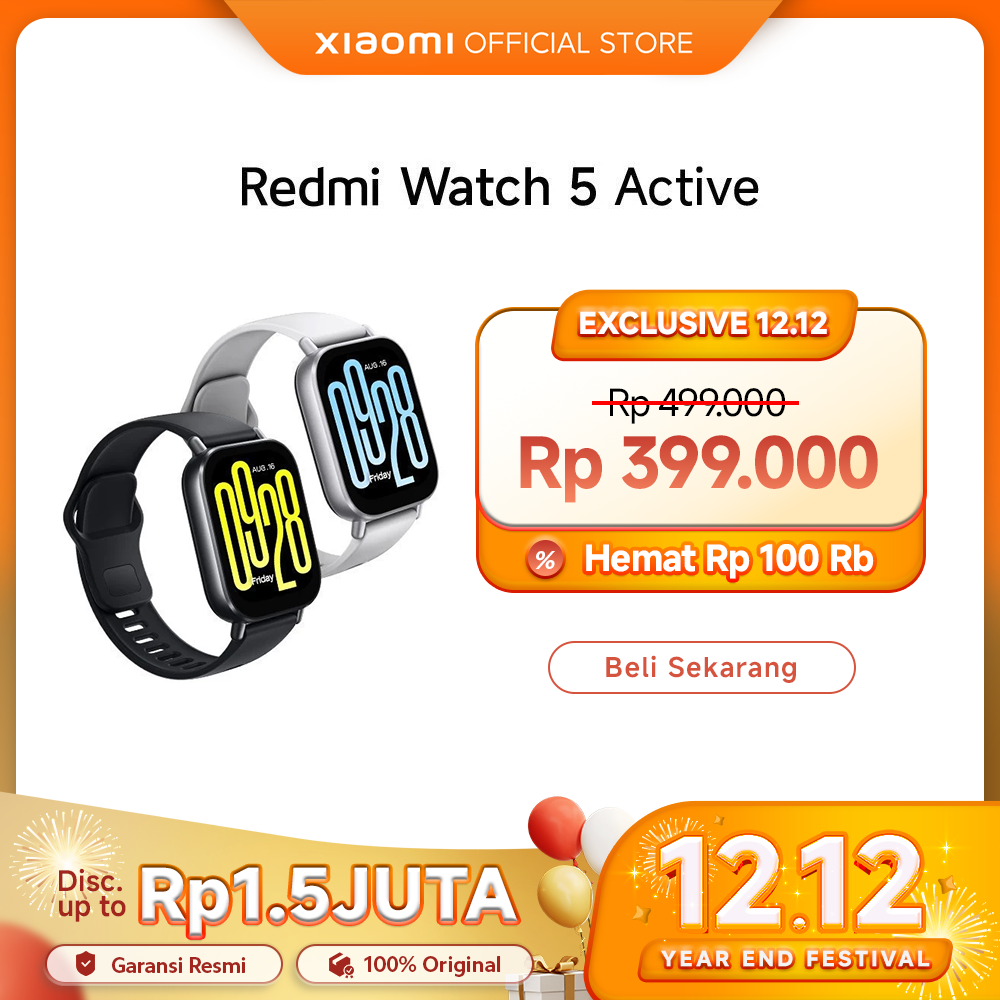 Xiaomi Redmi Watch 5 active | 2.0 LCD display | 140 + Sport mode | battery up to 18 days Harga 399,000 rupiah*Gratis Ongkir