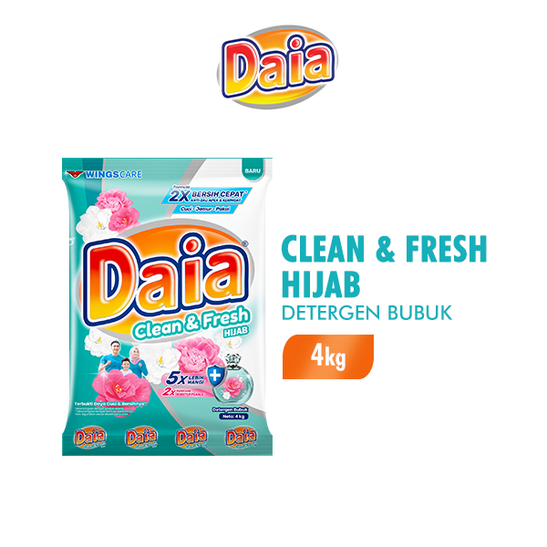 Daia Detergen Bubuk Clean & Fresh Hijab 4kg Harga 62,600 rupiah*Gratis Ongkir