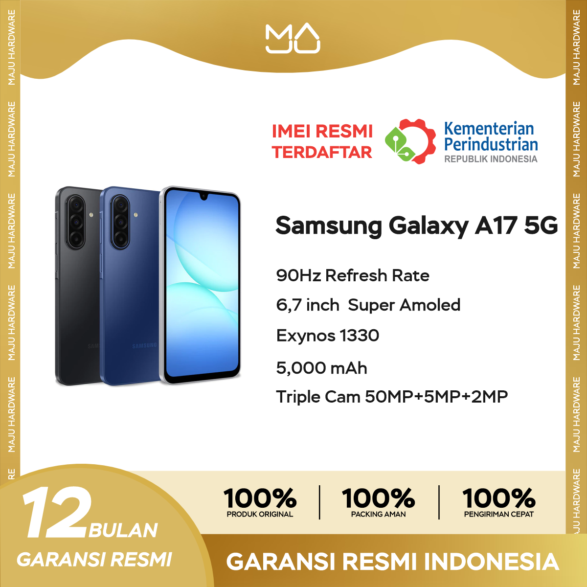 Samsung Galaxy A17 5G 8/256GB [Exynos 1330, Super AMOLED + 90Hz Refresh Rate, 5,000mAh] - Garansi Resmi Giá 3,699,000 Đồng*Miễn phí vận chuyển