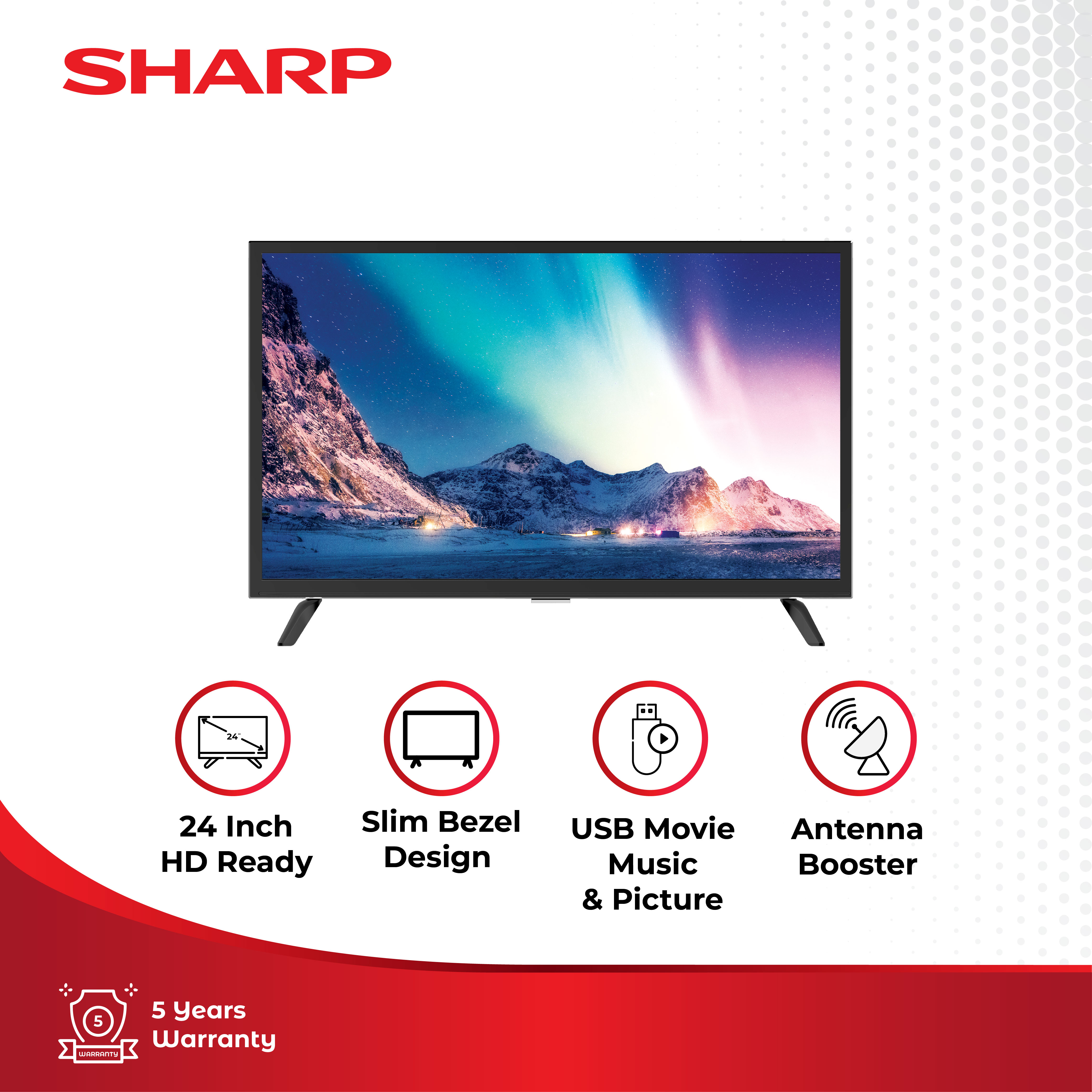 Sharp 24 inch 2K DIGITAL TV - 2T-C24HD1500I / 2T-C24HD1400I - Hitam Harga 1,149,000 rupiah*Gratis Ongkir