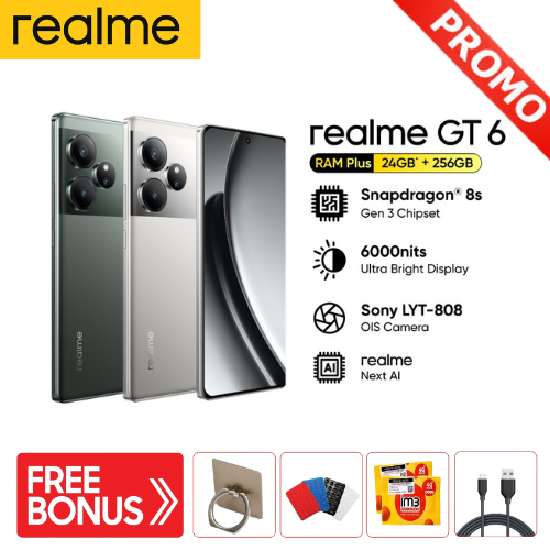Realme GT 6 12/256GB - Chipset: Qualcomm SM8635 Snapdragon 8s Gen 3 (4 nm) Harga 6,990,000 rupiah*Gratis Ongkir