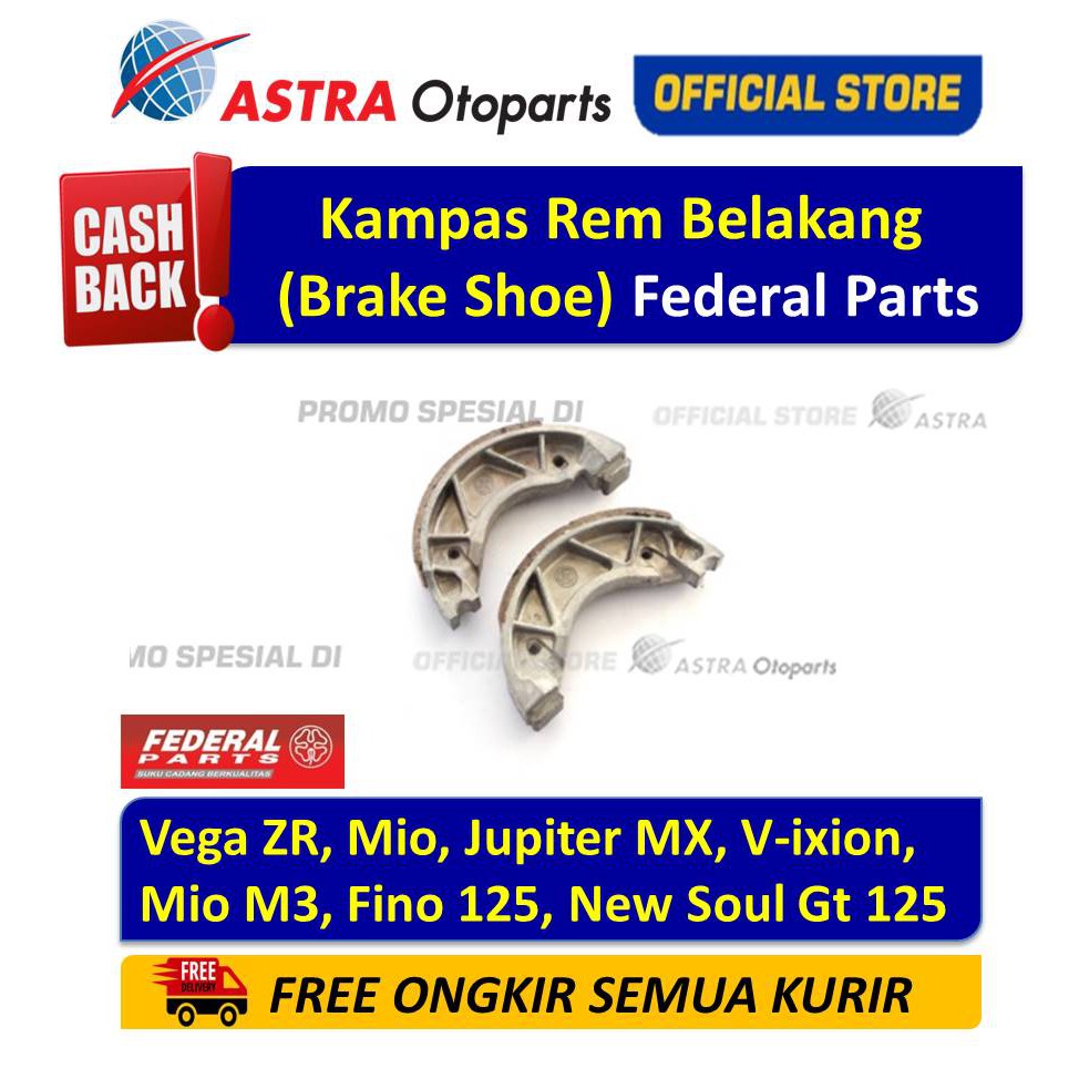 Kampas Rem Belakang (Brake Shoe) Federal Parts VEGA ZR, MIO, JUPITER MX, V-IXION, MIO M3, DLL Harga 42,000 rupiah*Gratis Ongkir