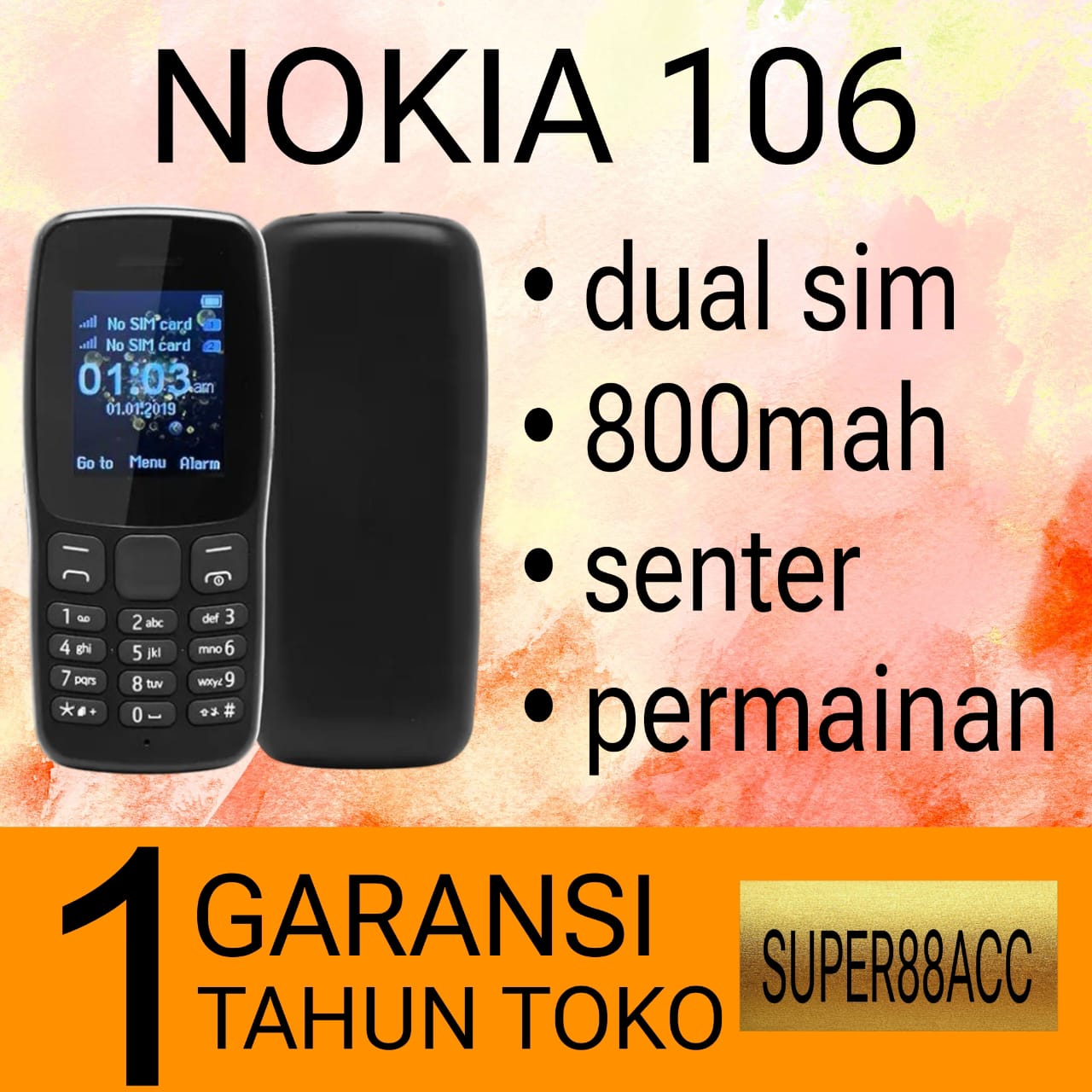 HP NOKIA 106 BARU [BIRU] [GARANSI 1 TAHUN] - Dual SIM - HP Jadul Baterai Awet 800mAh + Senter MURAH Harga 114,000 rupiah*Gratis Ongkir