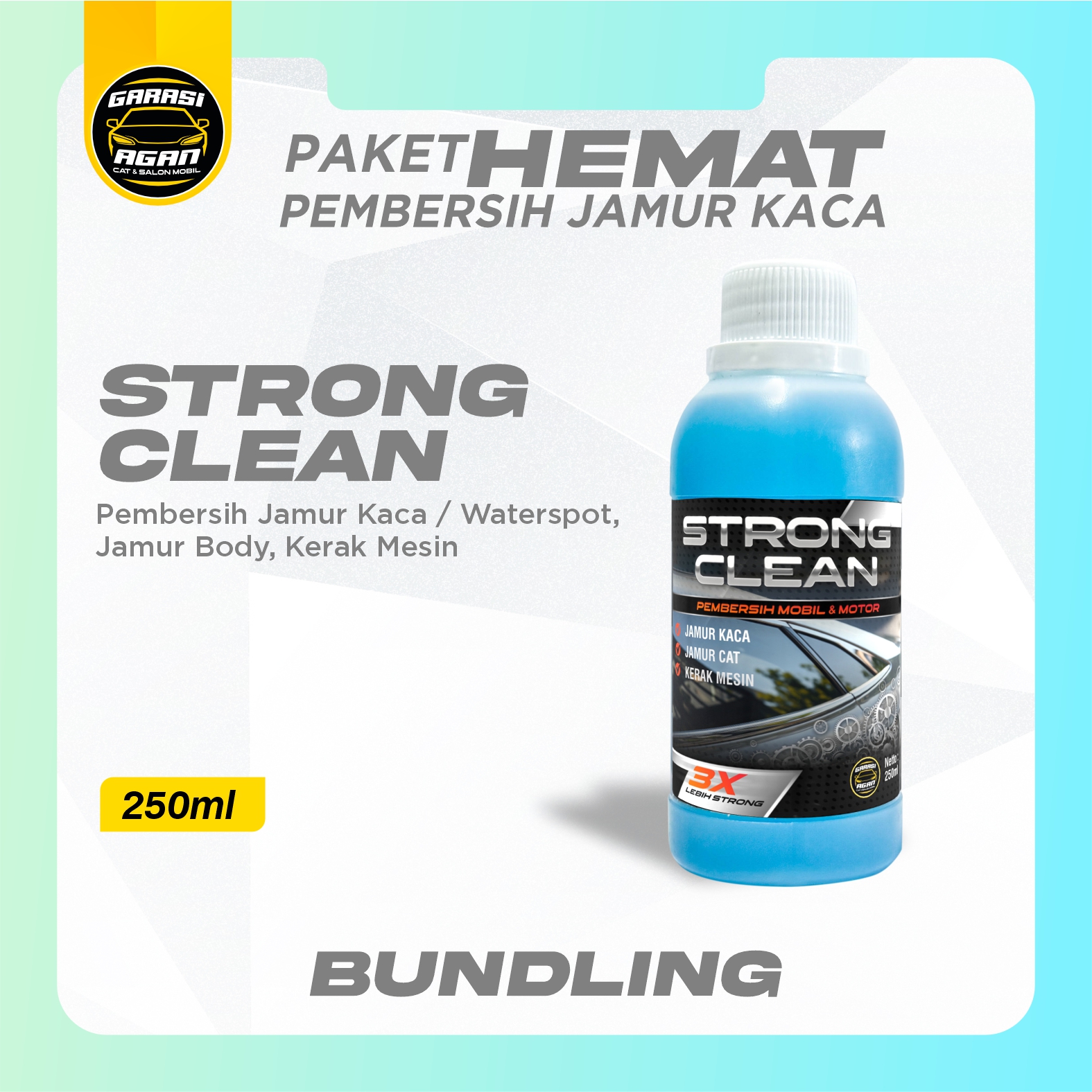 GARASI AGAN PAKET HEMAT STRONG CLEAN 250ml Pembersih Jamur Kaca Kerak Mesin & Kerak Body Waterspot Harga 37,000 Ringgit*Penghantaran Percuma
