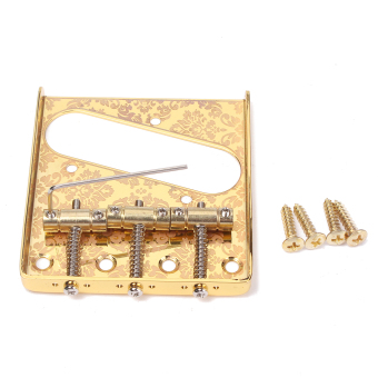 Gambar BolehDeals Gold dengan desain bunga 3 Kuningan pelana Bridge gitaruntuk gitar Telecaster