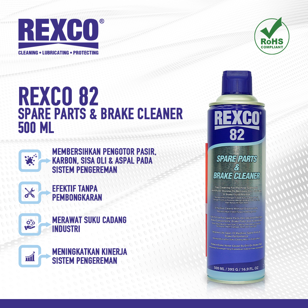 REXCO 82 SPARE PART & BRAKE CLEANER 500 ML/ 395 G/ 16.9 FL OZ Harga 51,800 rupiah*Gratis Ongkir