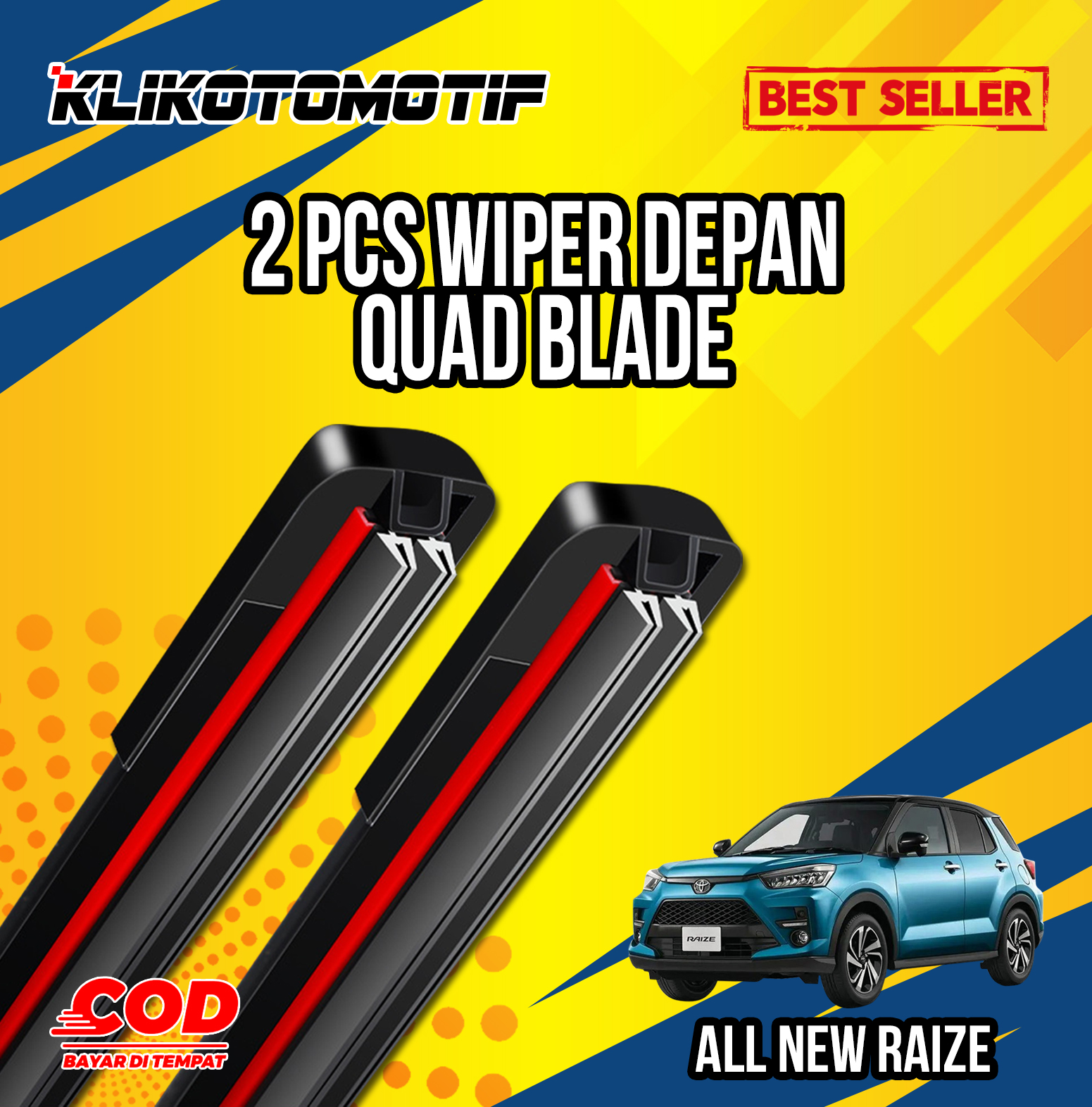 Klikoto Wiper Mobil QUAD Blade TOYOTA RAIZE - Wiper 4 Lapis Karet Kaca Depan Mobil Empat Layer 4 Lapis Anti Baret - Wiper Mobil PREMIUM Harga 89,420 rupiah*Gratis Ongkir