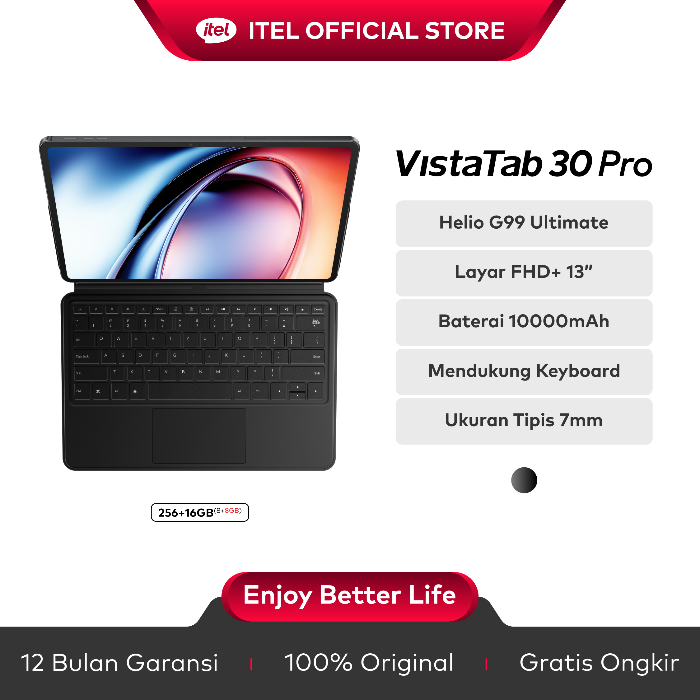 Itel vistatab 30 Pro 8/256GB-super thin 7mm - 13 "FHD + high definition IPs huge display-powerful heart G99-dual speaker-10000mAh huge battery Harga 2,899,000 rupiah*Gratis Ongkir