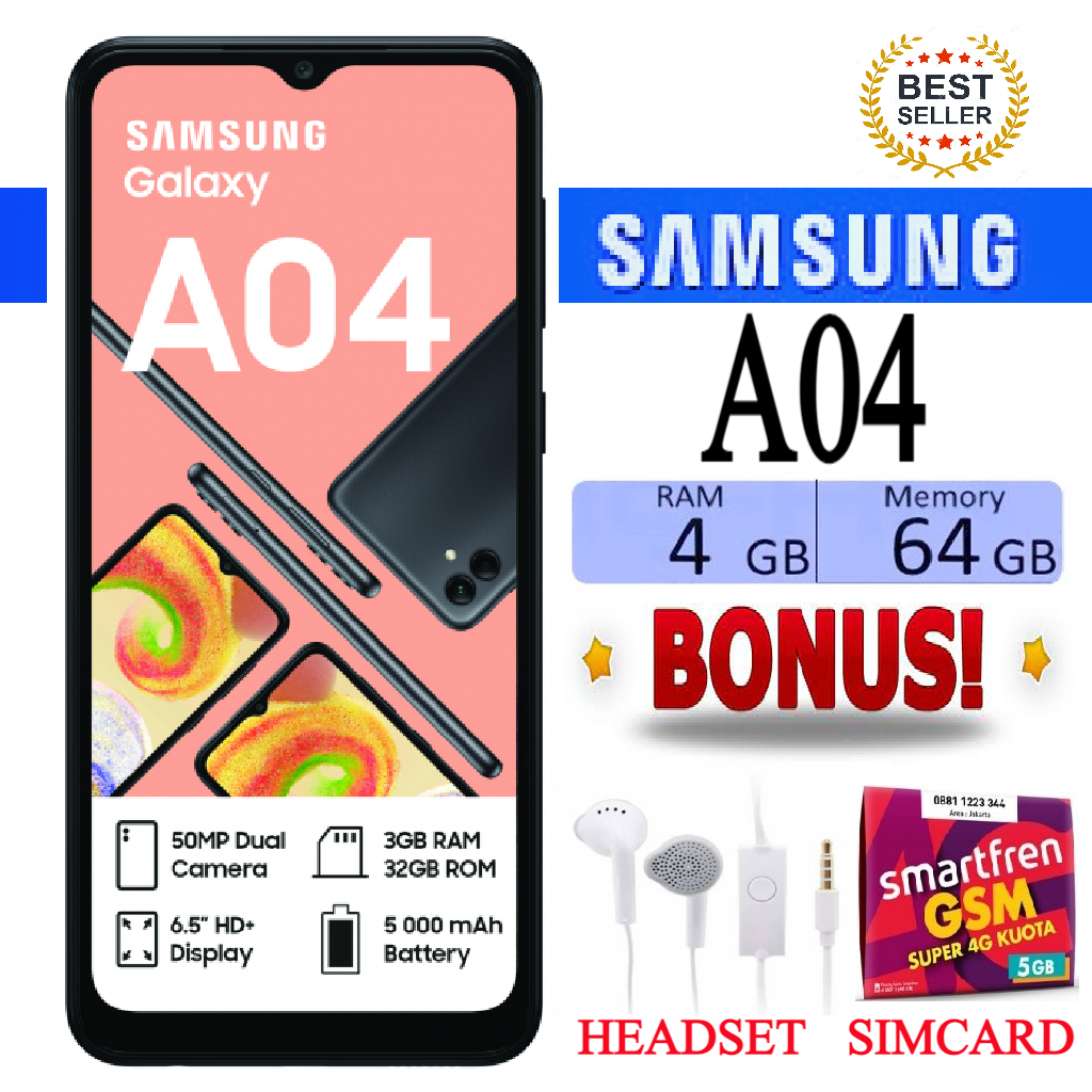 FLASH SALE!!! SAMSUNG A04 RAM 4/64 GB FULLSET - Bergaransi - FREE BONUS Harga  950,000 Ringgit*Penghantaran Percuma